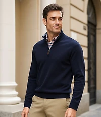Roundtree & Yorke Mock Neck Long Sleeve Solid Quarter Zip Sweater Pullover