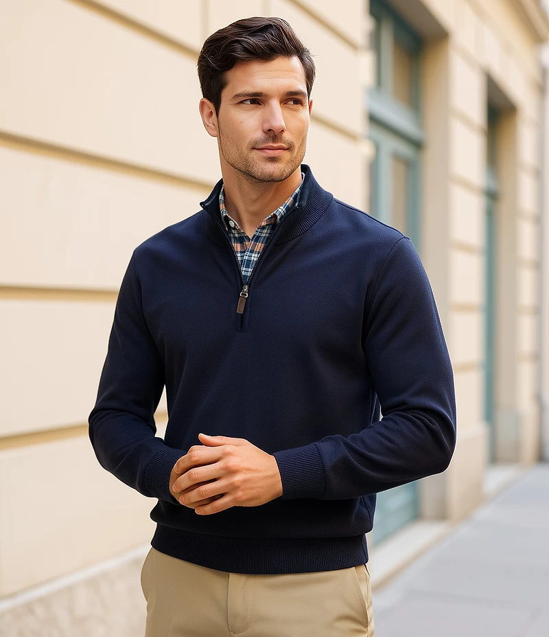Roundtree & Yorke Mock Neck Long Sleeve Solid Quarter Zip Sweater Pullover