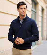 Roundtree & Yorke Mock Neck Long Sleeve Solid Quarter Zip Sweater Pullover