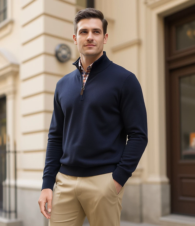 Roundtree & Yorke Mock Neck Long Sleeve Solid Quarter Zip Sweater Pullover