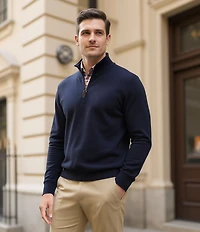 Roundtree & Yorke Mock Neck Long Sleeve Solid Quarter Zip Sweater Pullover
