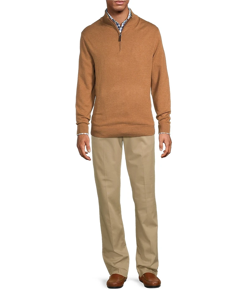 Roundtree & Yorke Mock Neck Long Sleeve Solid Quarter Zip Sweater Pullover