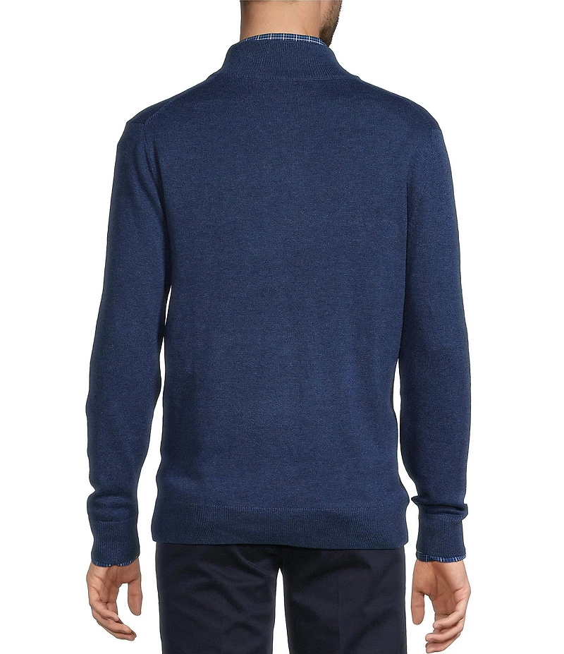 Roundtree & Yorke Mock Neck Long Sleeve Solid Quarter Zip Sweater Pullover