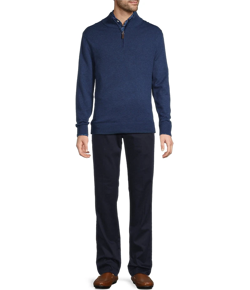 Roundtree & Yorke Mock Neck Long Sleeve Solid Quarter Zip Sweater Pullover