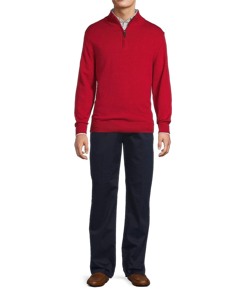 Roundtree & Yorke Mock Neck Long Sleeve Solid Quarter Zip Sweater Pullover