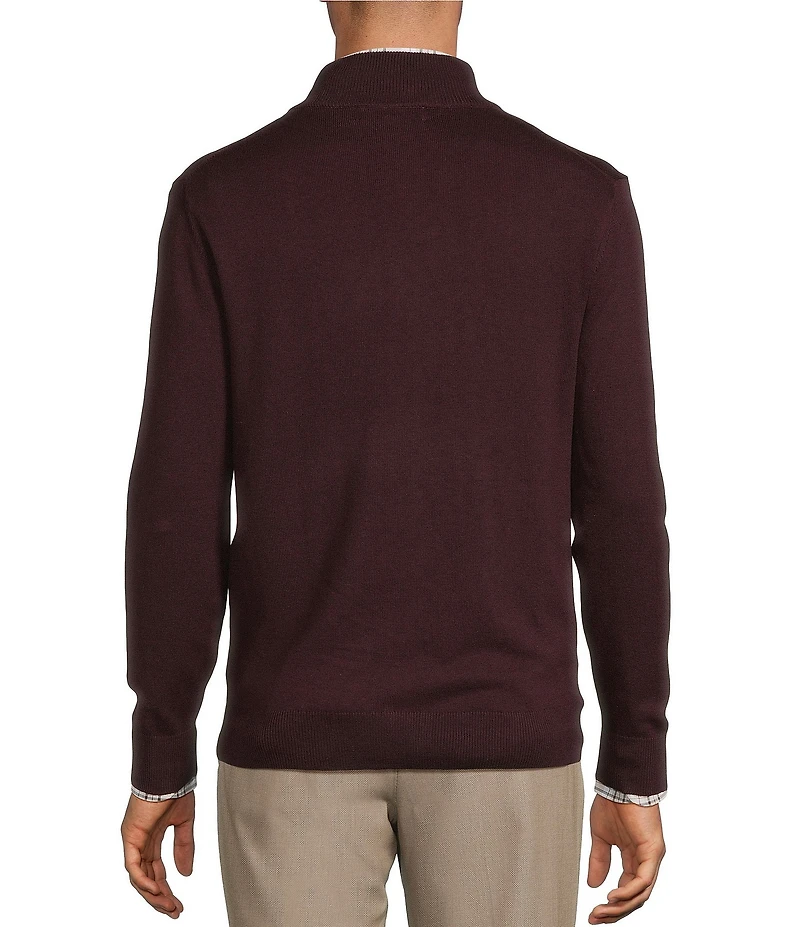 Roundtree & Yorke Mock Neck Long Sleeve Solid Quarter Zip Sweater Pullover