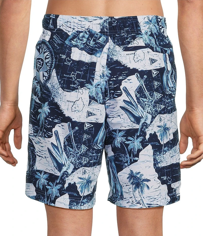 Roundtree & Yorke Nautical Scene 9#double; Inseam Swim Trunks