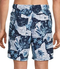 Roundtree & Yorke Nautical Scene 9#double; Inseam Swim Trunks