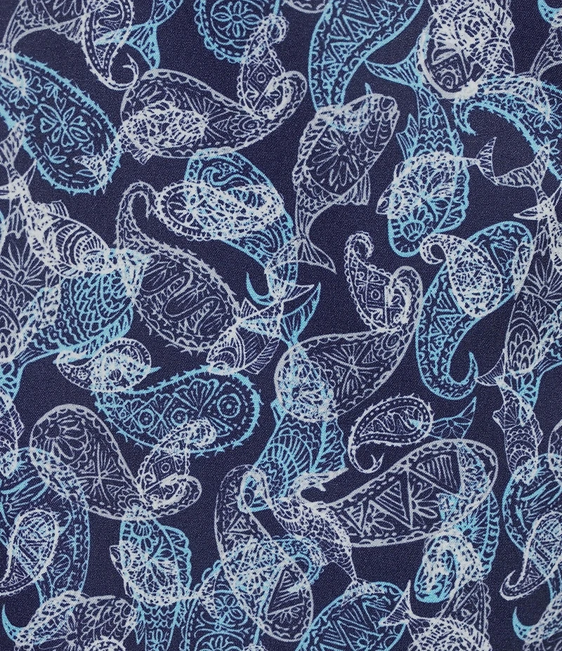 Roundtree & Yorke Paisley Fish 7#double; Inseam Swim Trunks