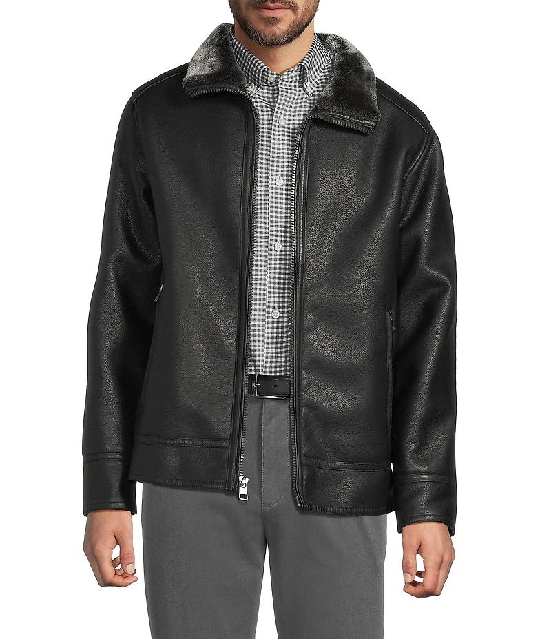 Roundtree & Yorke Pebble Faux Leather Long Sleeve Coat