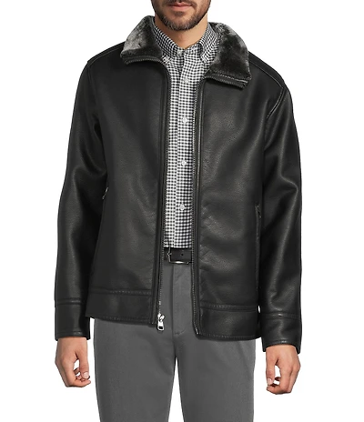 Roundtree & Yorke Pebble Faux Leather Long Sleeve Coat