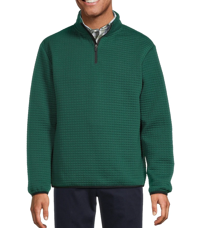 Roundtree & Yorke Performance Long Sleeve Quilted Quarter Zip Jacquard Pullover