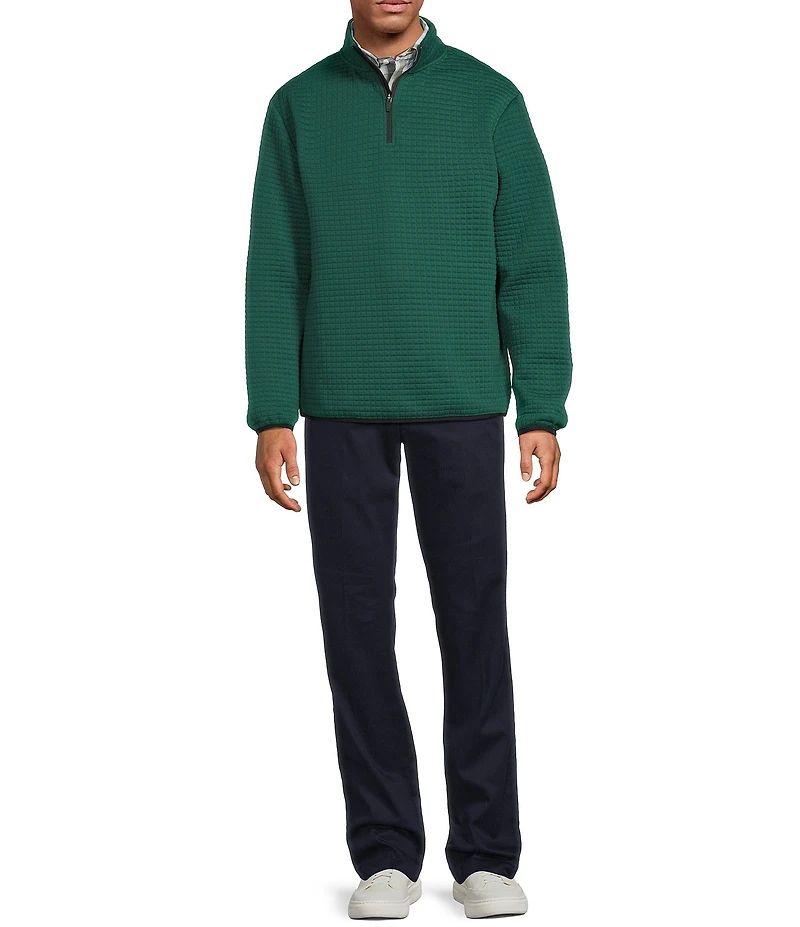 Roundtree & Yorke Performance Long Sleeve Quilted Quarter Zip Jacquard Pullover