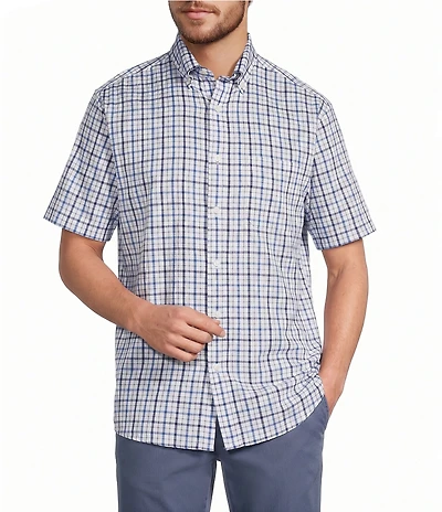 Roundtree & Yorke Performance Short Sleeve Crinkle Medium Plaid Sport Shirt