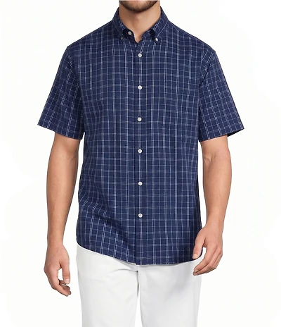 Roundtree & Yorke Performance Short Sleeve Crinkled Medium Plaid Sport Shirt