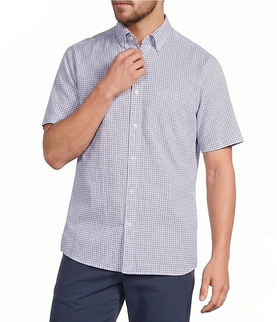 Roundtree & Yorke Performance Short Sleeve Crinkled Small Check Sport Shirt