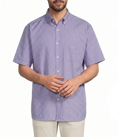 Roundtree & Yorke Performance Short Sleeve Crinkled Stripe Sport Shirt