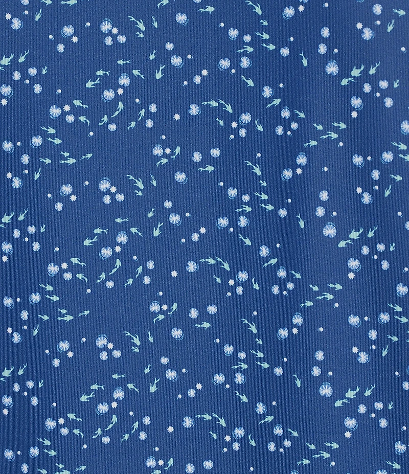 Roundtree & Yorke Performance Short Sleeve Fish Print Polo Shirt