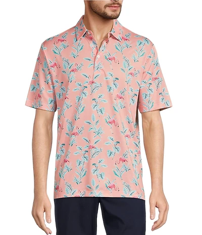 Roundtree & Yorke Performance Short Sleeve Flamingo Print Polo Shirt