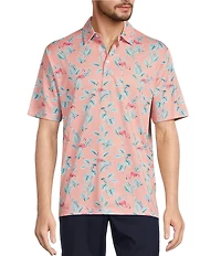 Roundtree & Yorke Performance Short Sleeve Flamingo Print Polo Shirt