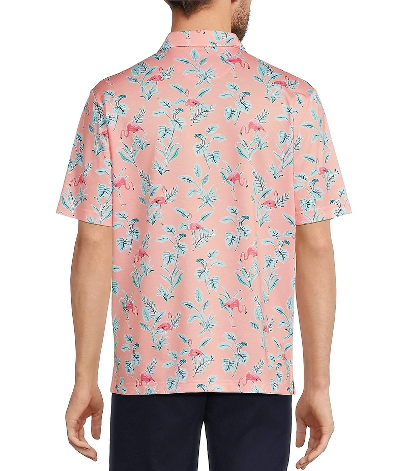 Roundtree & Yorke Performance Short Sleeve Flamingo Print Polo Shirt
