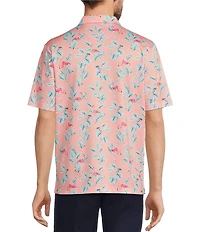 Roundtree & Yorke Performance Short Sleeve Flamingo Print Polo Shirt