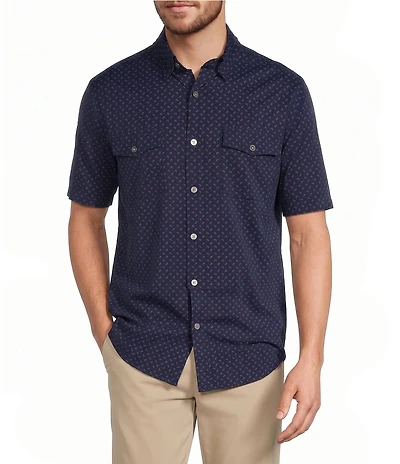 Roundtree & Yorke Performance Short Sleeve Geometric Sport Shirt