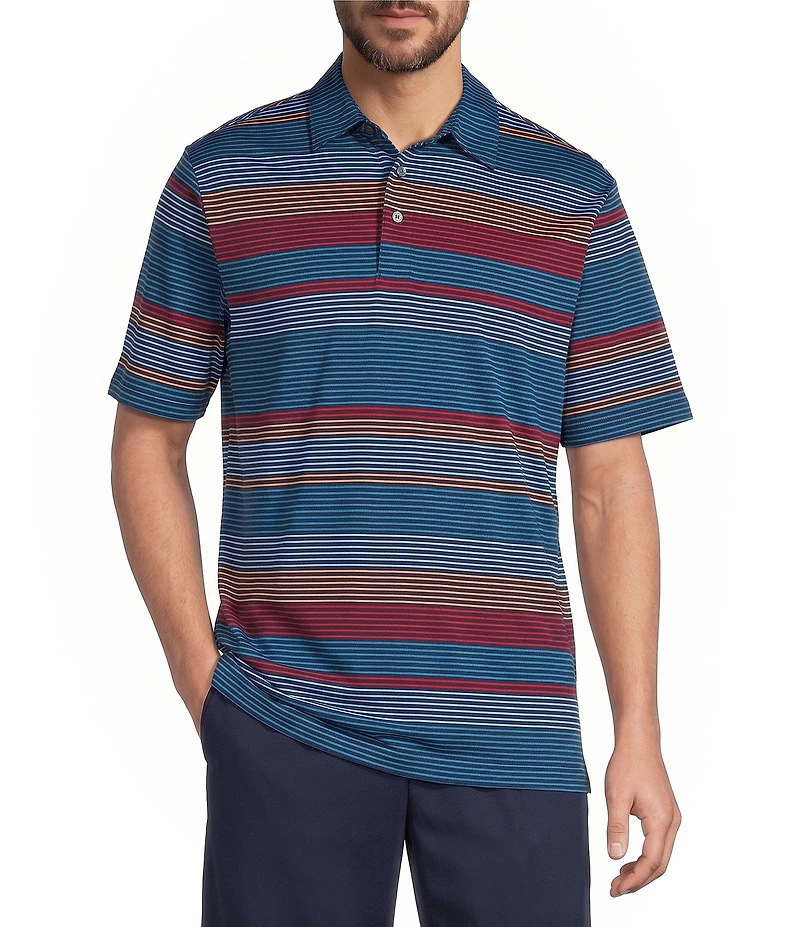 Roundtree & Yorke Performance Short Sleeve Large Stripe Polo