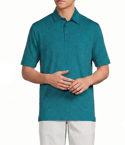 Roundtree & Yorke Performance Short Sleeve Leaf Print Polo Shirt