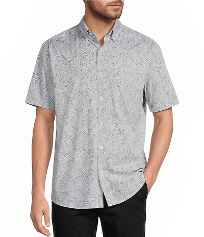 Roundtree & Yorke Performance Short Sleeve Leaf Print Twill Sport Shirt