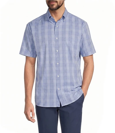 Roundtree & Yorke Performance Short Sleeve Medium Plaid Twill Sport Shirt