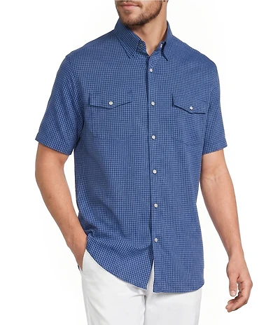 Roundtree & Yorke Performance Short Sleeve Plaid Sport Shirt