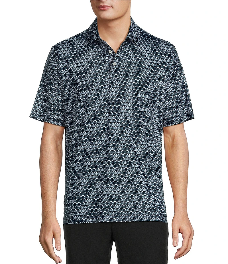 Roundtree & Yorke Performance Short Sleeve Racquet Print Polo Shirt
