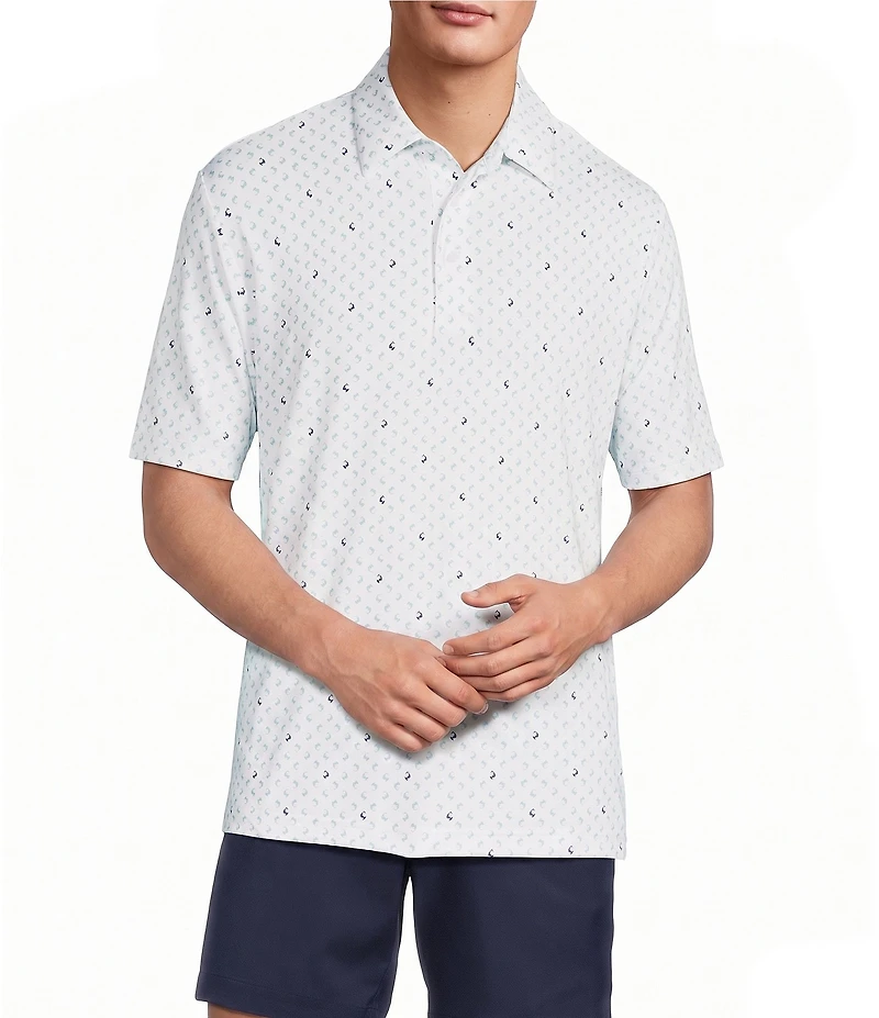 Roundtree & Yorke Performance Short Sleeve Shark Print Polo Shirt