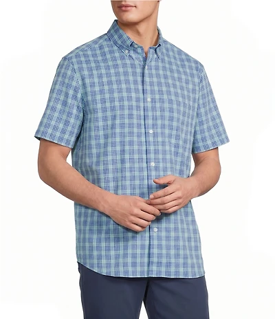 Roundtree & Yorke Performance Short Sleeve Small Plaid Twill Sport Shirt