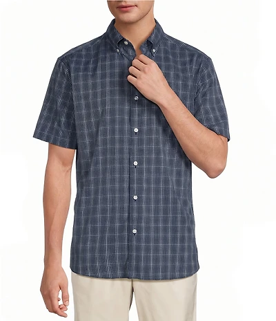 Roundtree & Yorke Performance Short Sleeve Small Plaid Twill Sport Shirt