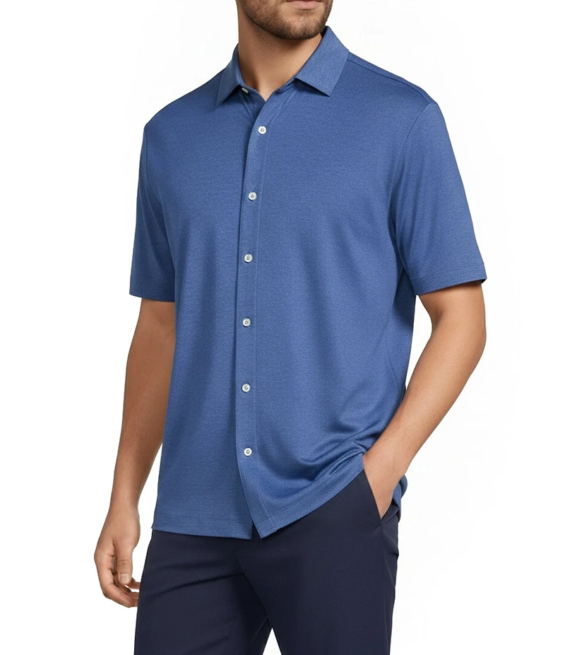Roundtree & Yorke Performance Short Sleeve Solid Button Front Shirt