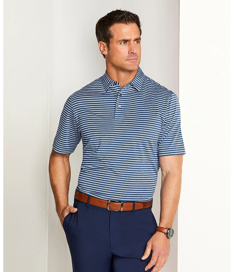 Roundtree & Yorke Performance Short Sleeve Stripe Print Polo Shirt
