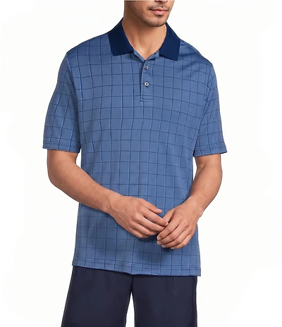 Roundtree & Yorke Performance Short Sleeve Windowpane Jacquard Polo Shirt
