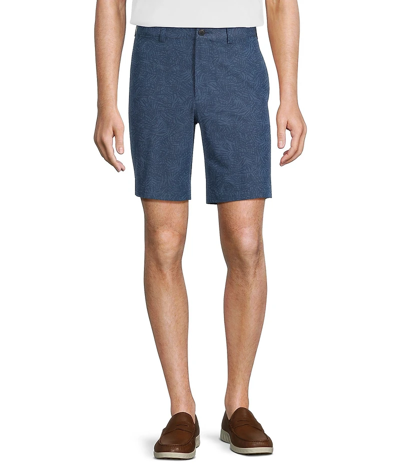 Roundtree & Yorke Performance Straight Fit Flat Front 9#double; Leaf Printed Shorts