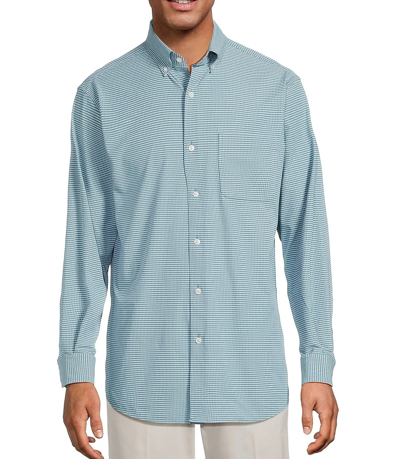 Roundtree & Yorke Performance Stretch The Traveler Long Sleeve Small Check Twill Sport Shirt