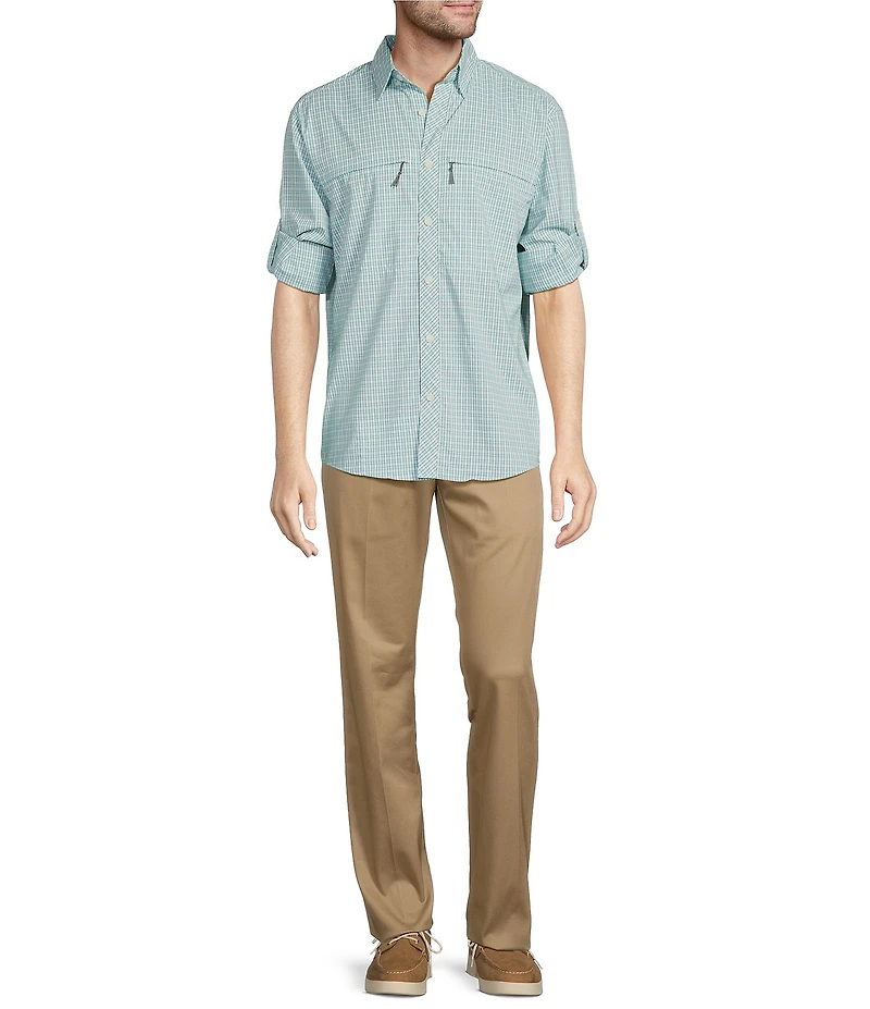 Roundtree & Yorke Performance The Charter Long Sleeve Vented Small Plaid Sport Shirt