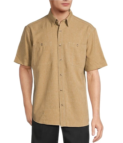 Roundtree & Yorke Performance The Charter Vented Chambray Short Sleeve Solid Fishing Sport Shirt