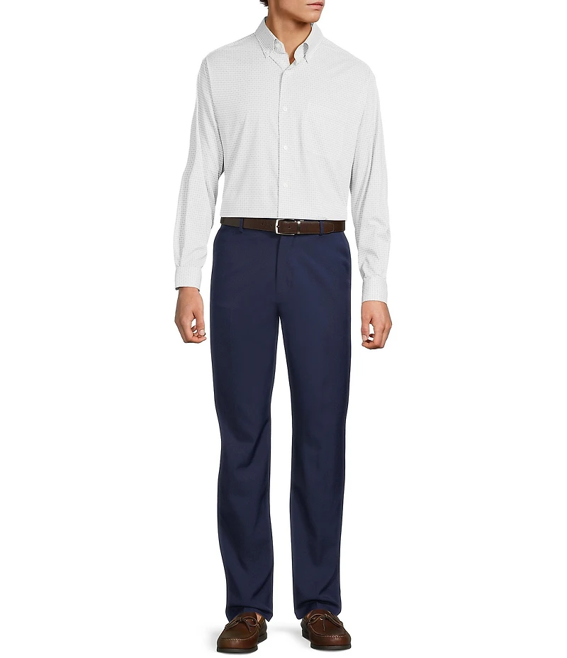 Roundtree & Yorke Performance The Traveler Long Sleeve Geo Print Twill Sport Shirt