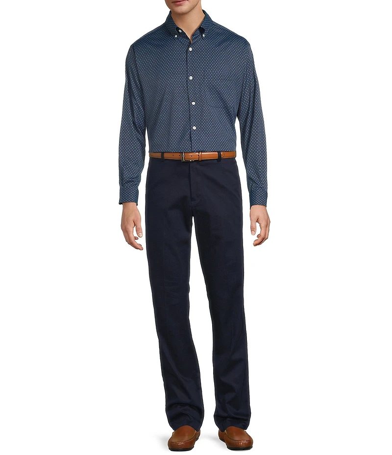 Roundtree & Yorke Performance The Traveler Long Sleeve Geo Print Twill Sport Shirt