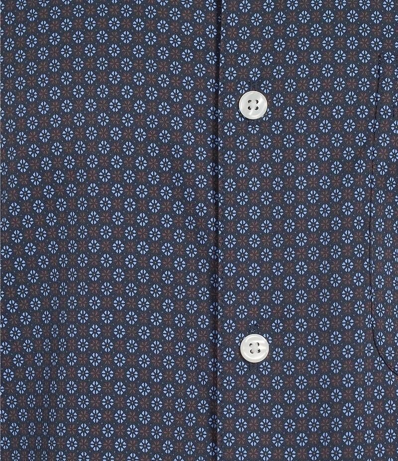 Roundtree & Yorke Performance The Traveler Long Sleeve Geo Print Twill Sport Shirt