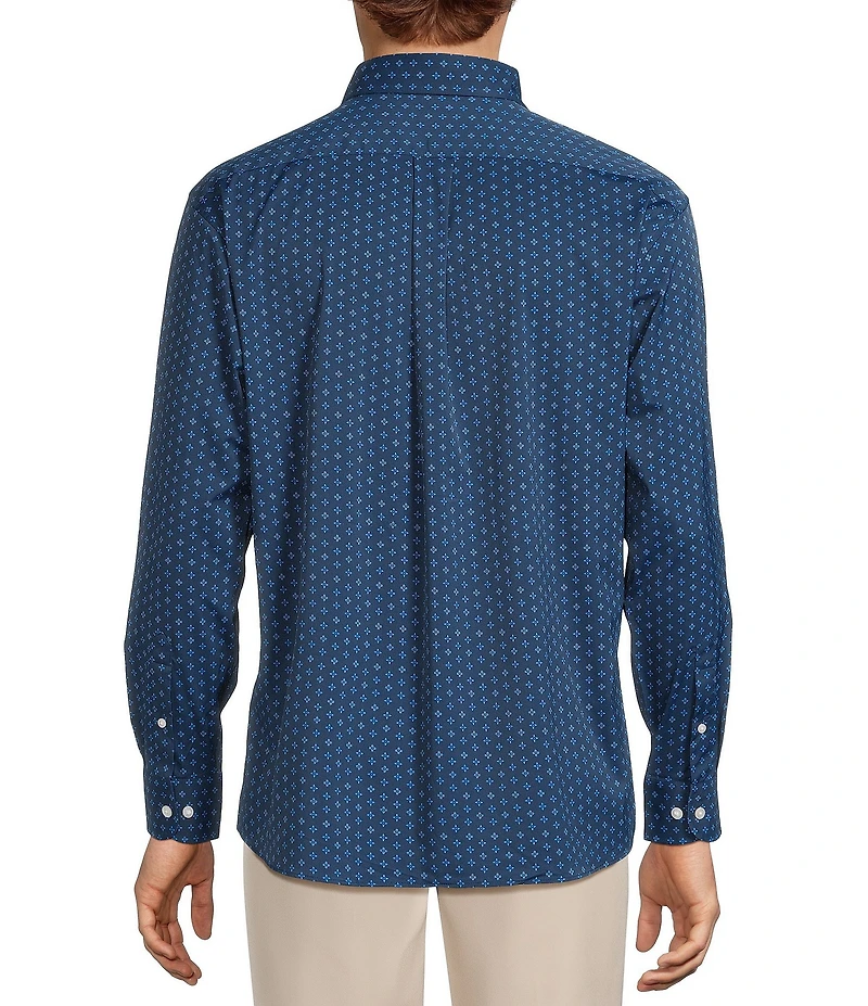 Roundtree & Yorke Performance The Traveler Long Sleeve Geometric Chambray Sport Shirt