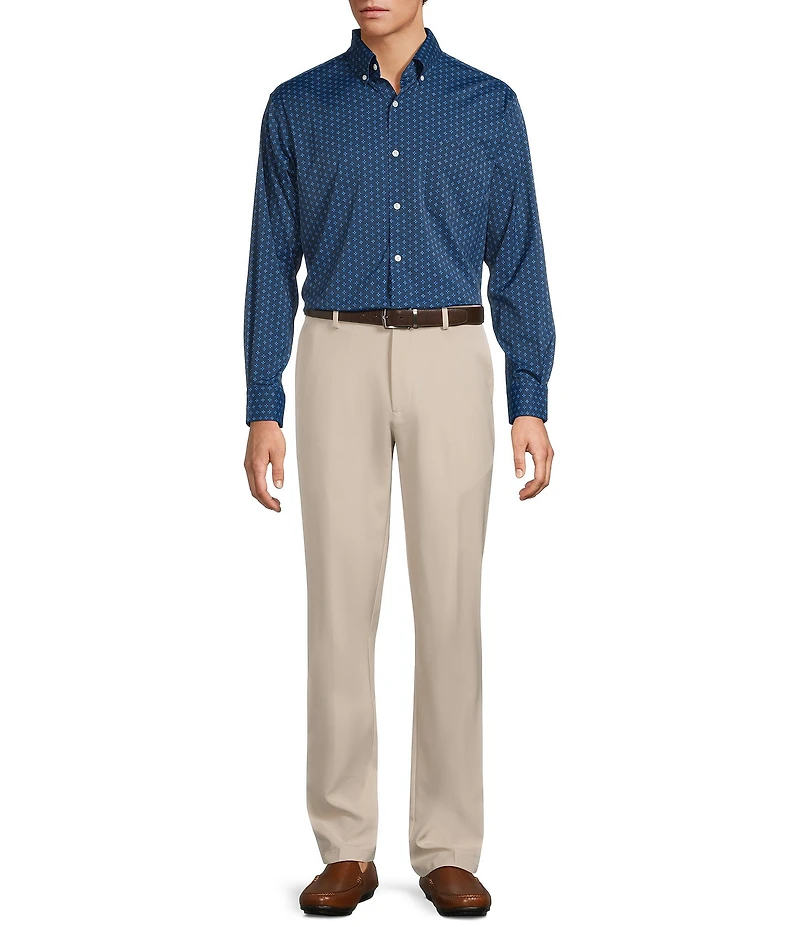 Roundtree & Yorke Performance The Traveler Long Sleeve Geometric Chambray Sport Shirt
