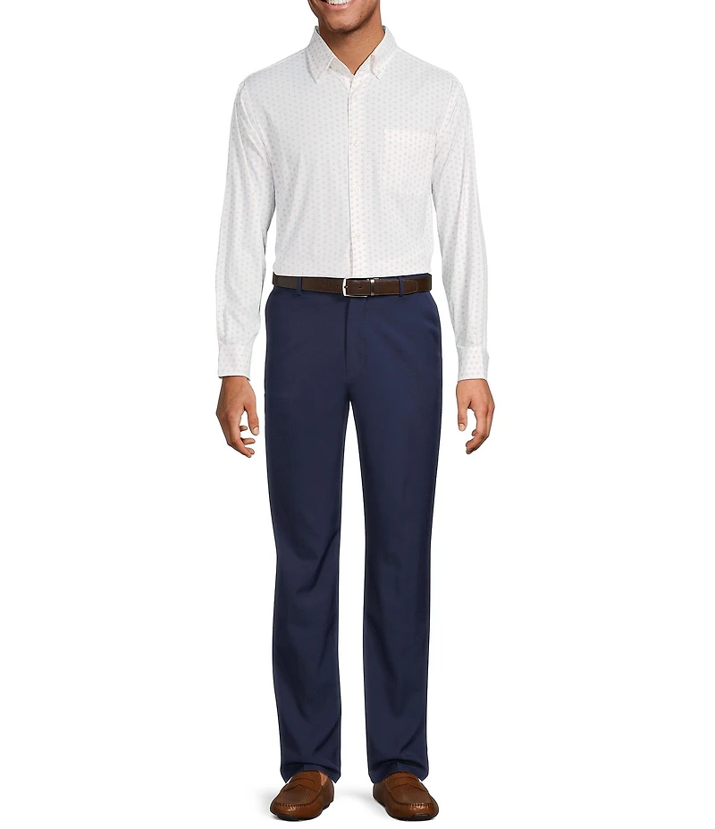 Roundtree & Yorke Performance The Traveler Long Sleeve Geometric Chambray Sport Shirt