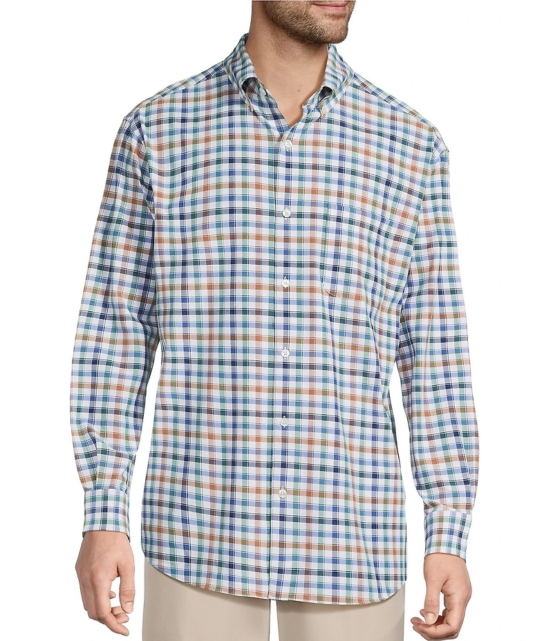 Roundtree & Yorke Performance The Traveler Long Sleeve Large Check Twill Sport Shirt